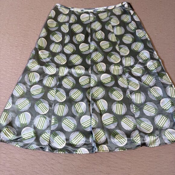Amanda Smith Green Circle Dot 100% Silk Career A-Line Side Zip Skirt Size 8 - Picture 8 of 10